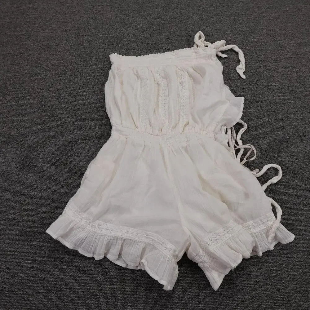 Free People Feeling Fancy Romper Womens XS White Off Shoulder Ruffle OB191-6890